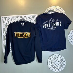 Fort Lewis College Sweatshirt and Tee Navy Women's Medium/Men's Small
